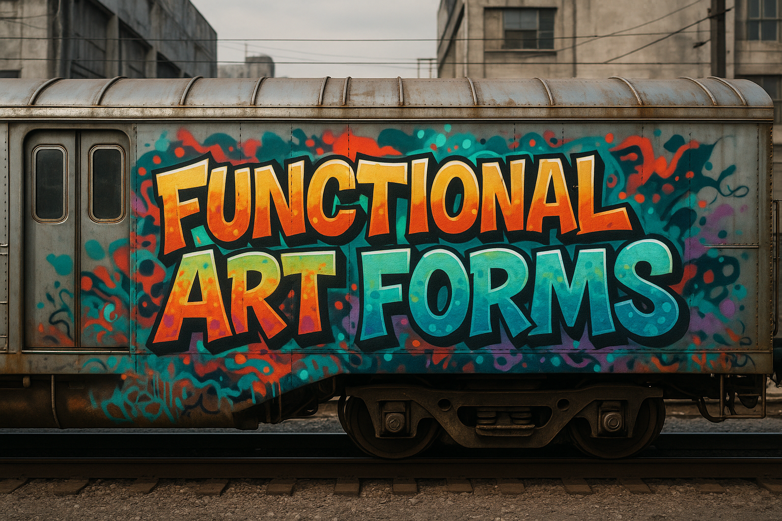 train car with graffit that says functional art forms